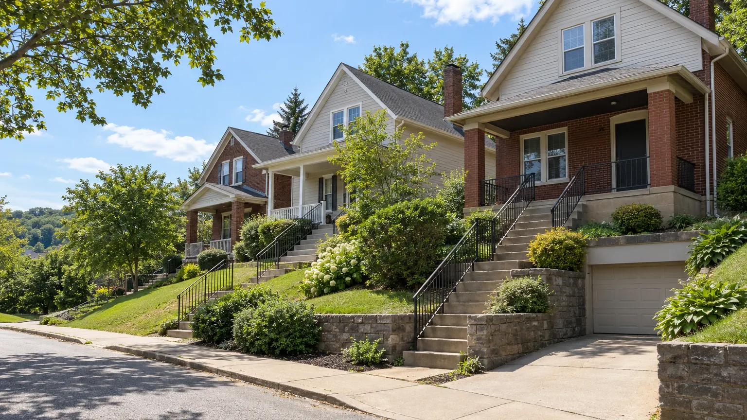 Residential street of typical houses in Pittsburgh